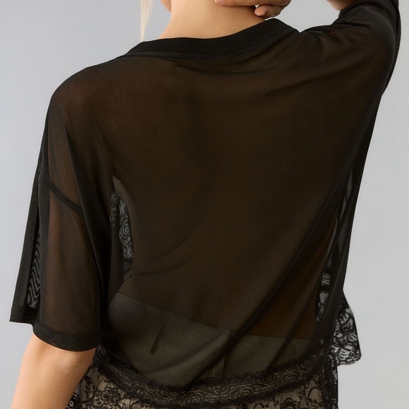 Anthropologie Black Sheer Lace Top - Picture 2 of 4